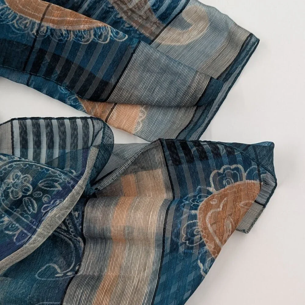 Blue & Grey Paisley Striped Scarf | 15" x 60" - Picture 5 of 5